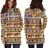 Rhino African Afro Dashiki Adinkra Kente Pattern Women Hoodie Dress