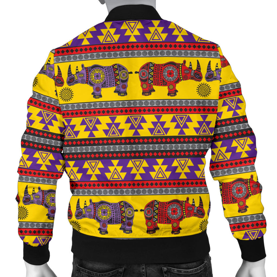 Rhino African Afro Dashiki Adinkra Kente Ethnic Motifs Men Bomber Jacket