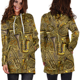 Saxophone Gold Pattern Women Hoodie Dress