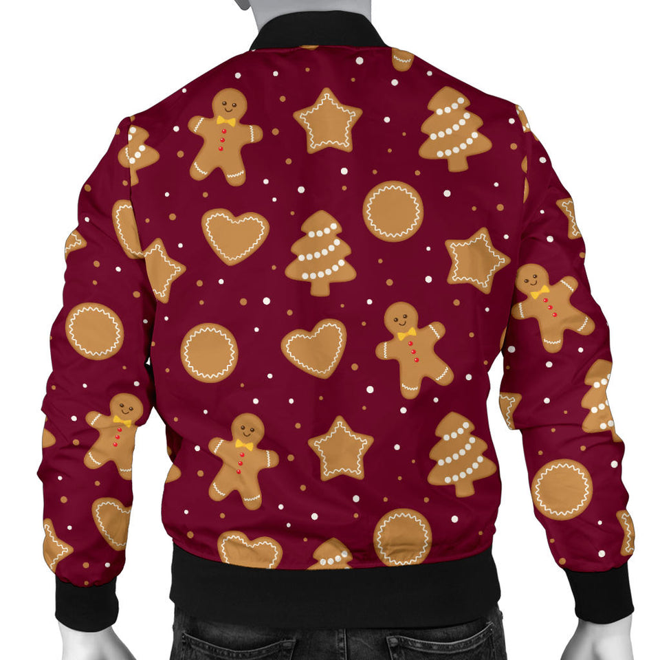 Christmas Ginger Cookie Pattern Background Men Bomber Jacket