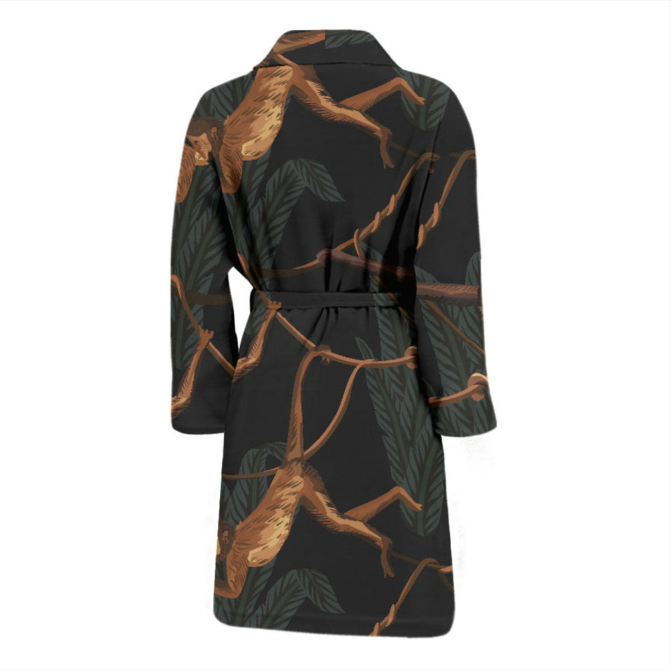 Monkey Pattern Black Background Men Bathrobe