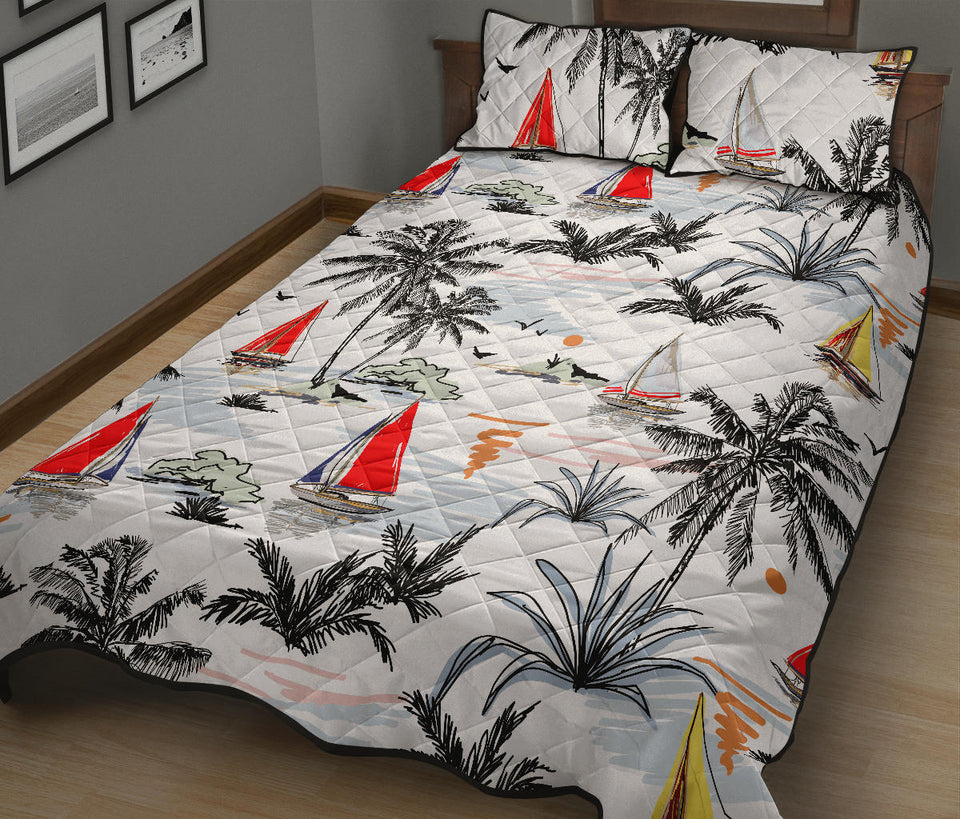Sailboat Pattern Background Quilt Bed Set