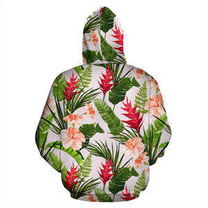 Heliconia Hibiscus Leaves Pattern Men Women Pullover Hoodie