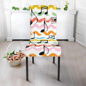 Music Notes Pattern Print Design 01 Dining Chair Slipcover