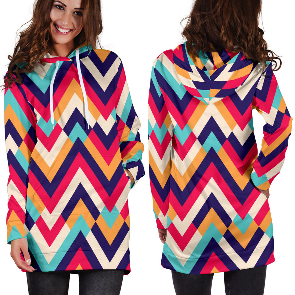 Zigzag Chevron Pattern Background Women Hoodie Dress