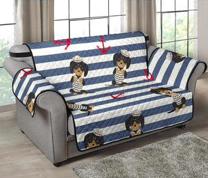 Dachshund Anchor Navy Blue Pattern Loveseat Couch Cover Protector