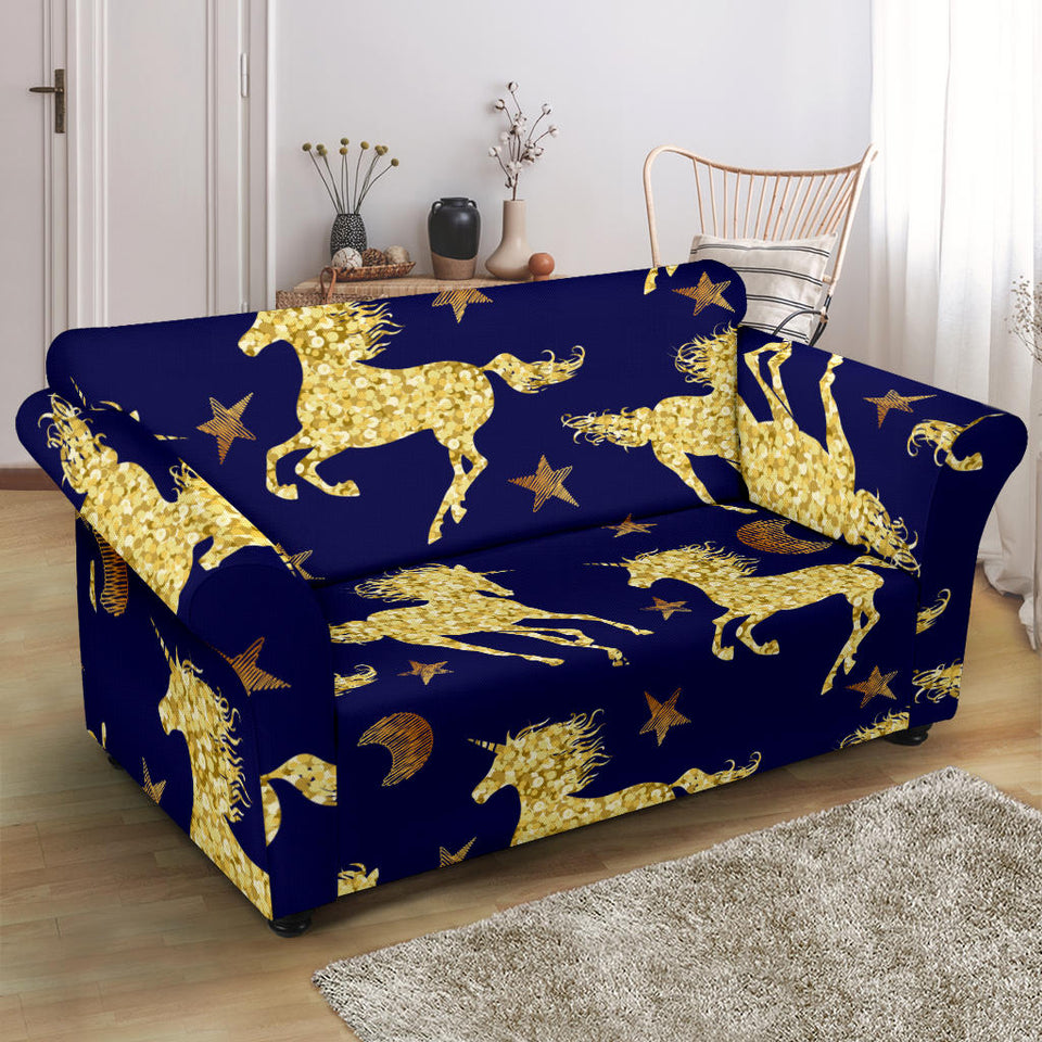 Unicorn Gold Pattern Loveseat Couch Slipcover