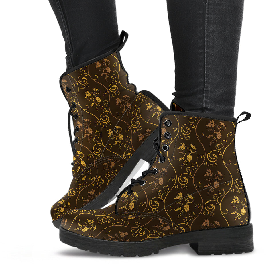 Gold Grape Pattern Leather Boots