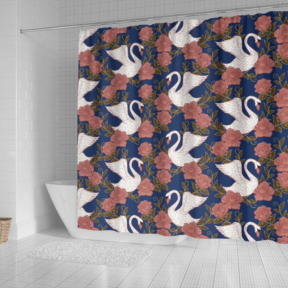 Swan Rose Pattern Shower Curtain Fulfilled In US