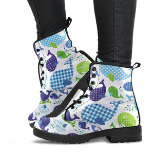 Whale Stripe Dot Pattern Leather Boots