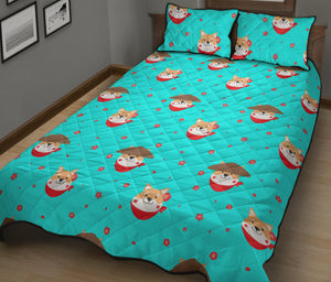 Shiba Inu Japanese Hat Pattern Quilt Bed Set