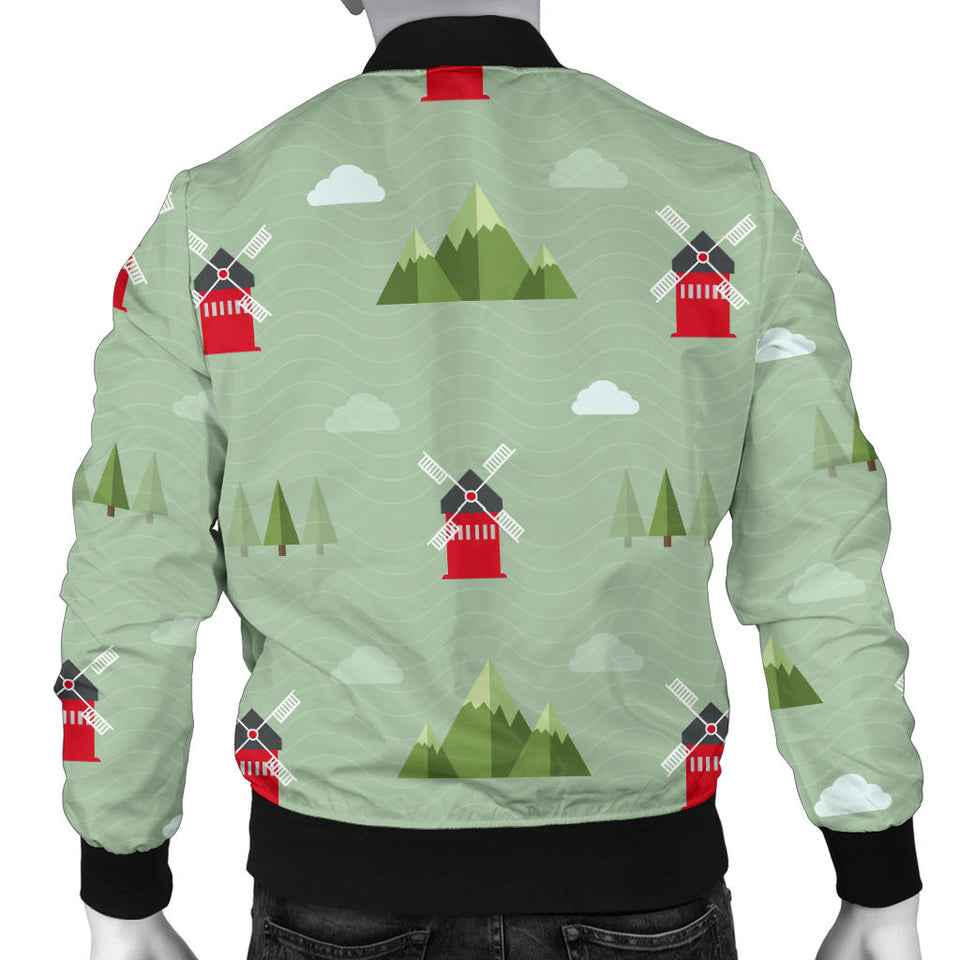 Windmill Green Pattern Men Bomber Jacket