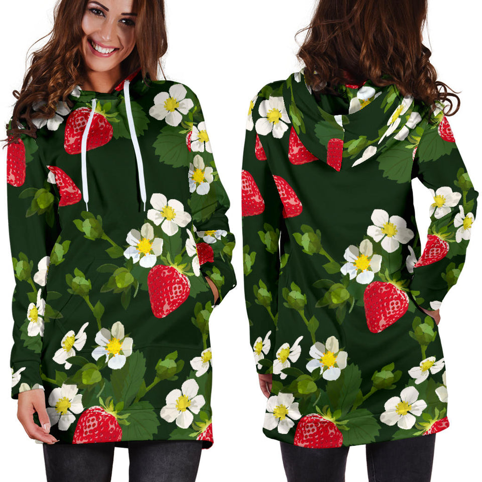 Strawberry Pattern Background Women Hoodie Dress