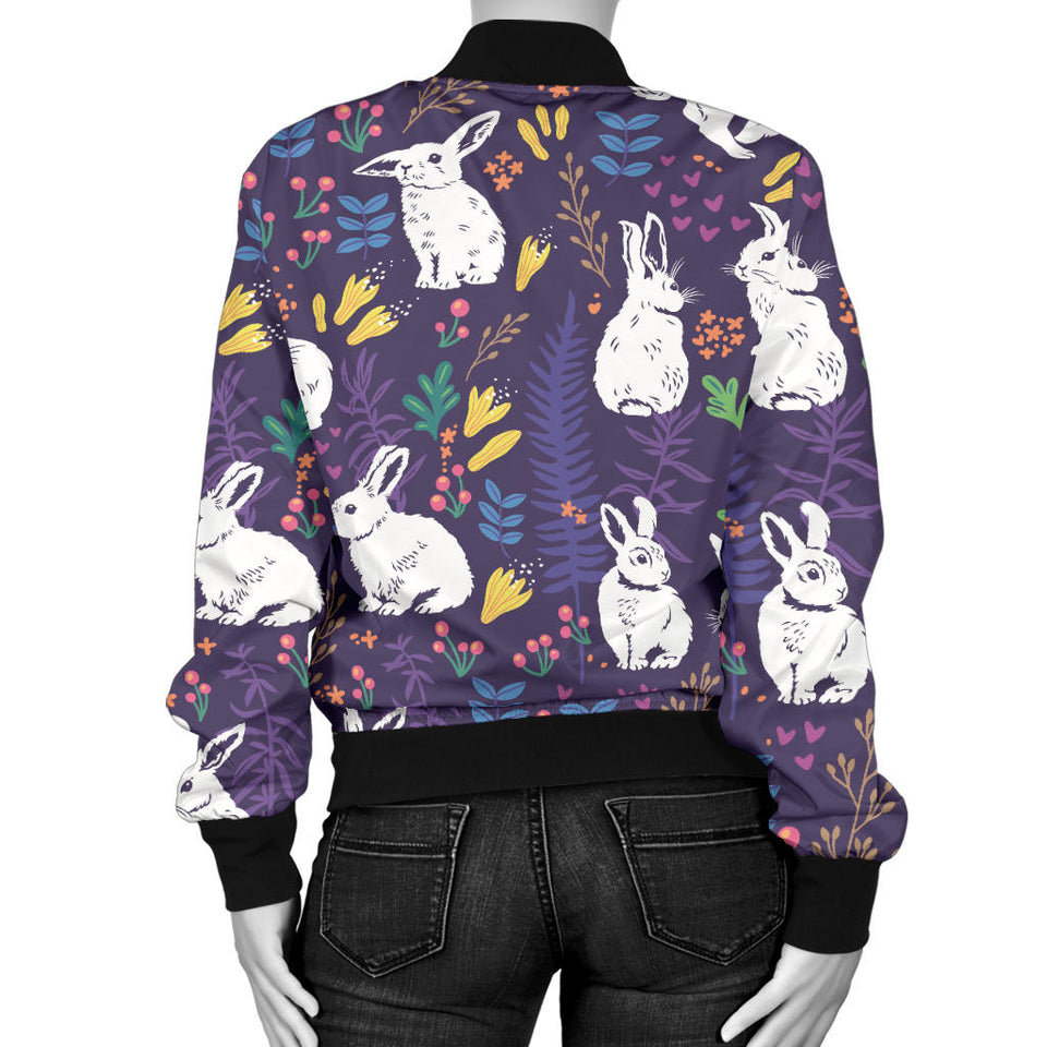 Rabbit Leaves Pattern Women Bomber Jacket