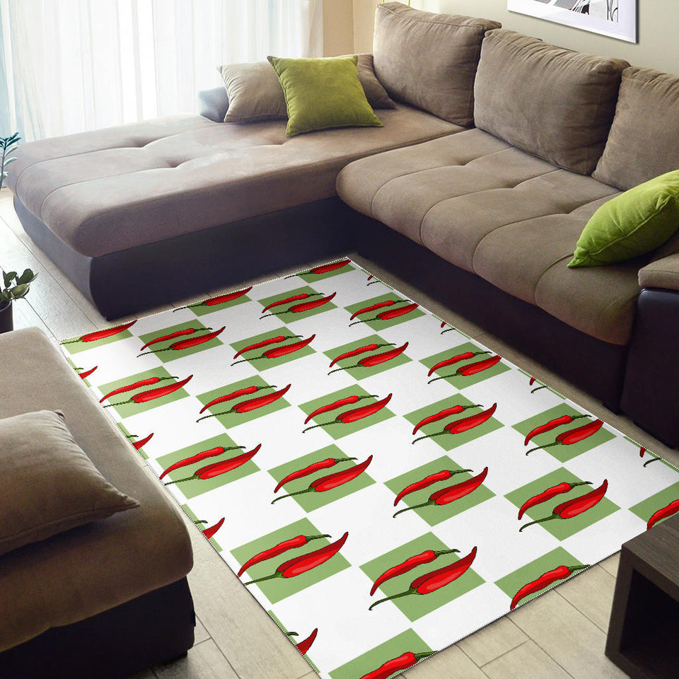 Red Chili Pattern Green White background Area Rug
