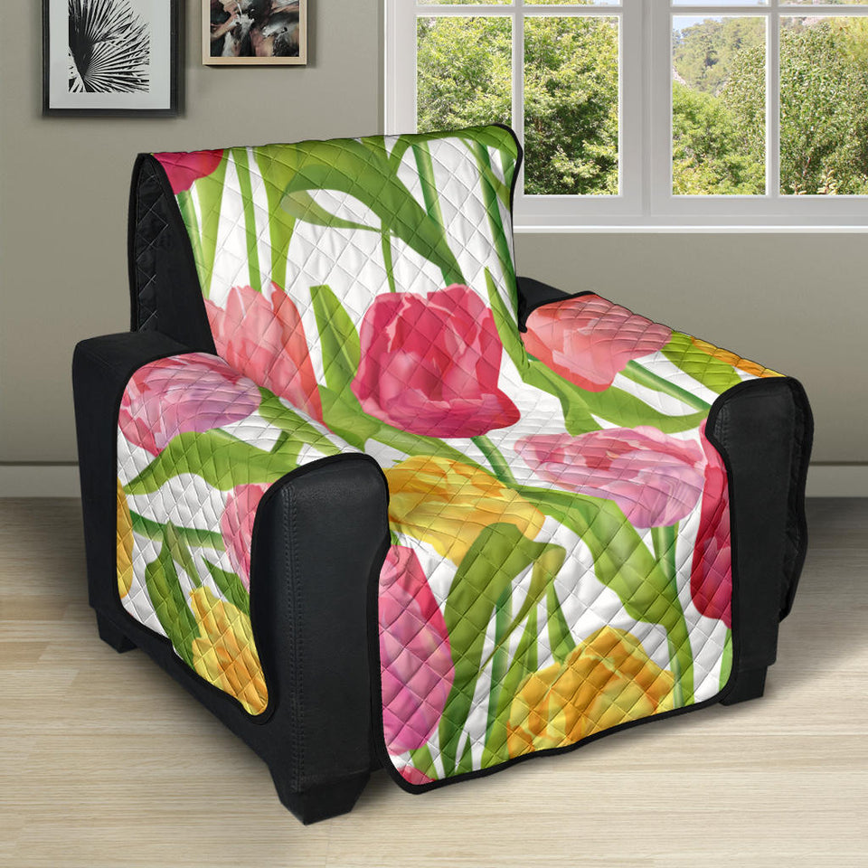 Pink Red Yellow Tulip Pattern Recliner Cover Protector