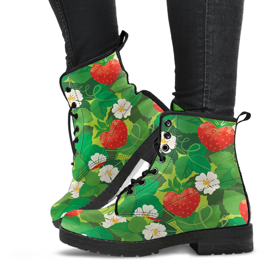 Strawberry Leaves Pattern Leather Boots