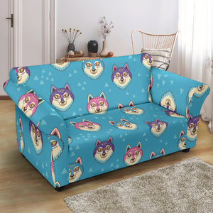 Siberian Husky Head Pattern Loveseat Couch Slipcover