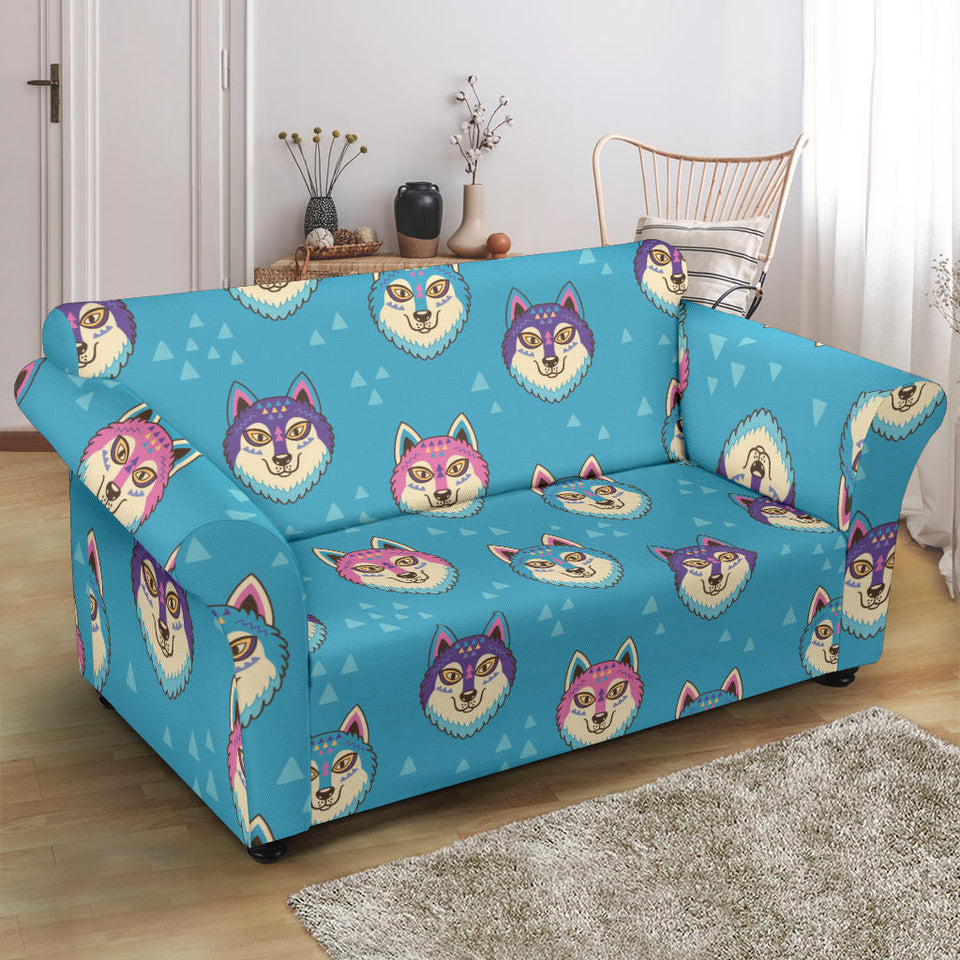 Siberian Husky Head Pattern Loveseat Couch Slipcover