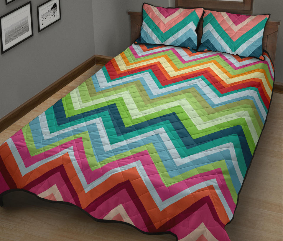 Rainbow Zigzag Chavron Pattern Quilt Bed Set