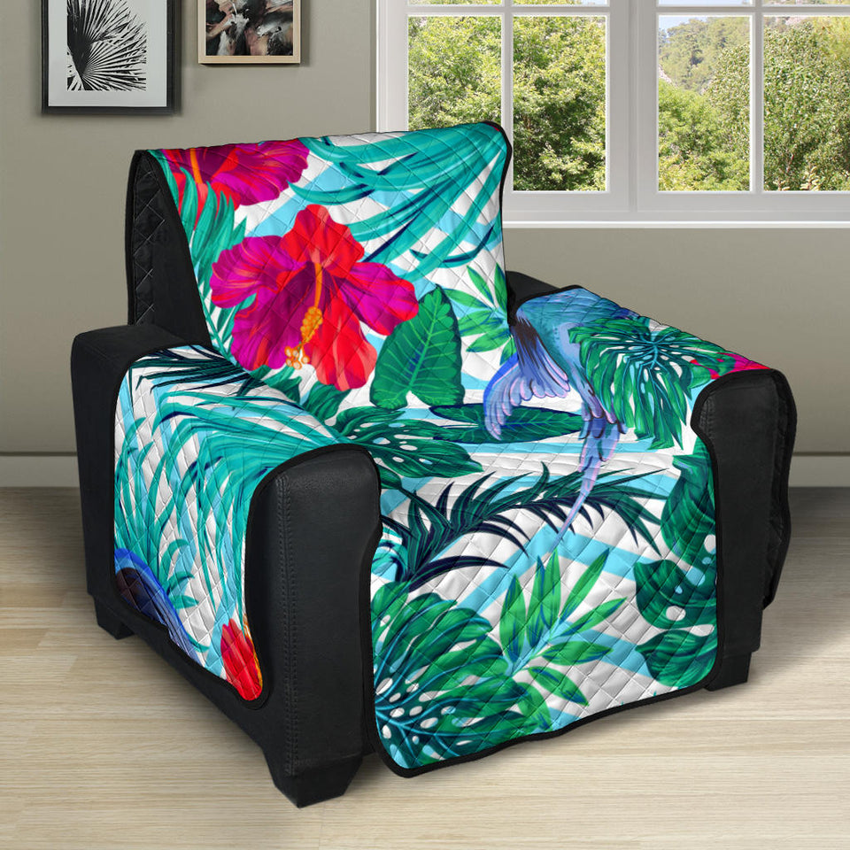 Blue Parrot Hibiscus Pattern Recliner Cover Protector