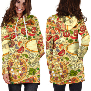 Pizza Pattern Background Women Hoodie Dress