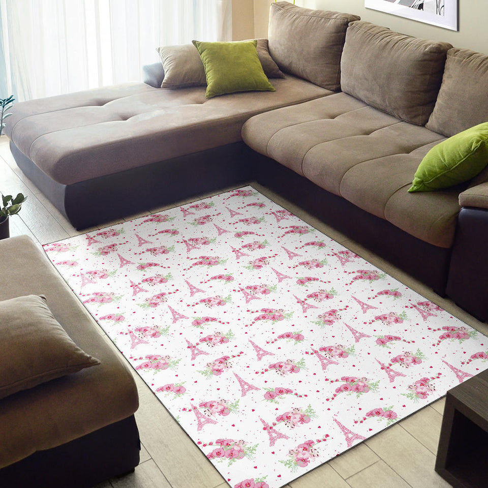 Eiffel Tower Pink Theme Pattern Print Design 05 Area Rug