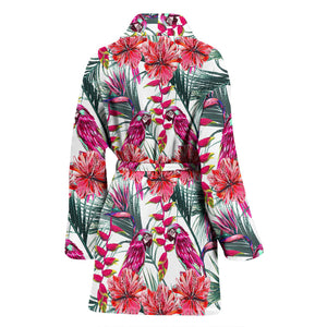 Pink Parrot Heliconia Pattern Women Bathrobe