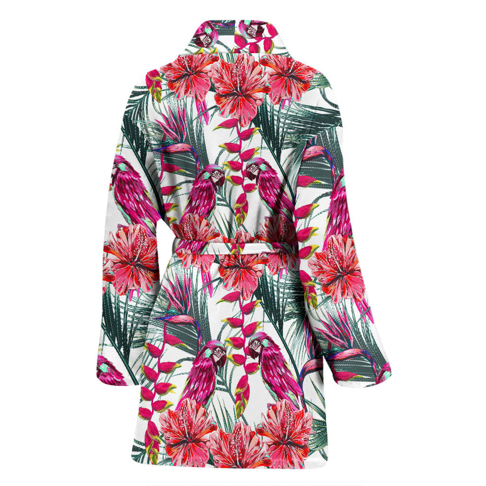 Pink Parrot Heliconia Pattern Women Bathrobe
