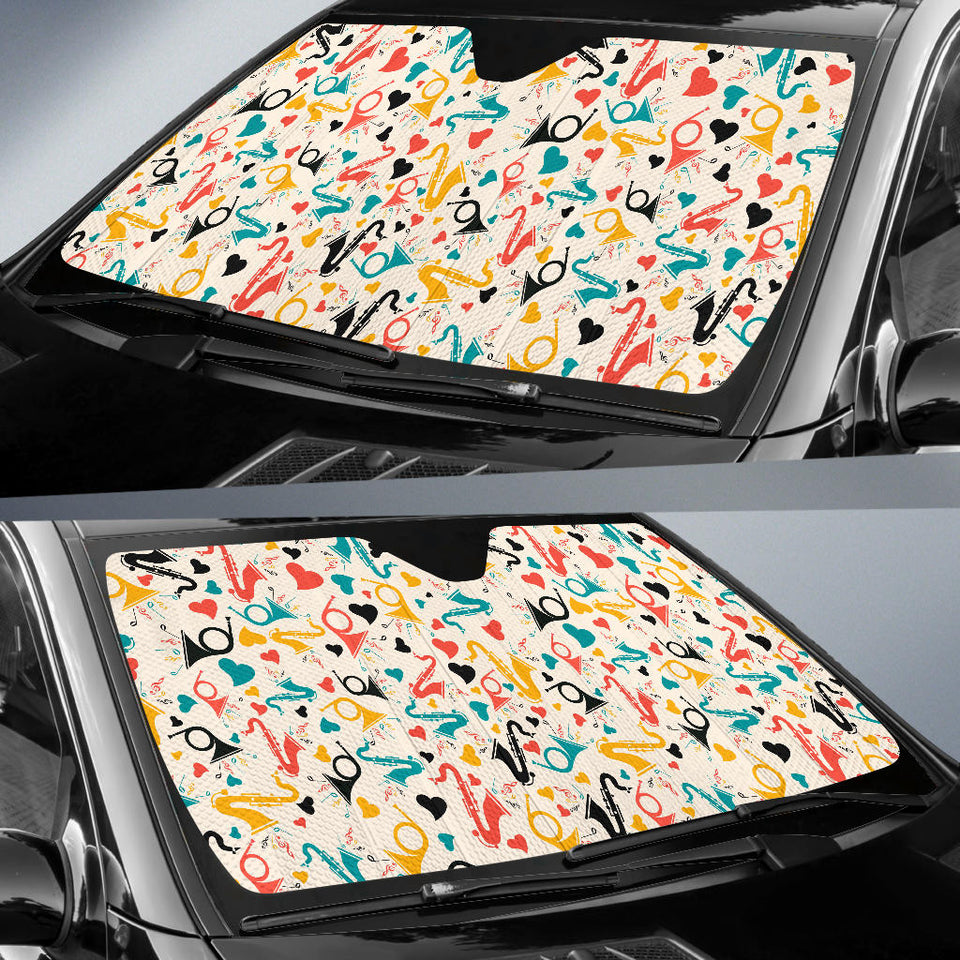 Saxophone Pattern Background Car Sun Shade