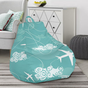 Airplane Cloud Pattern Green Background Bean Bag Cover