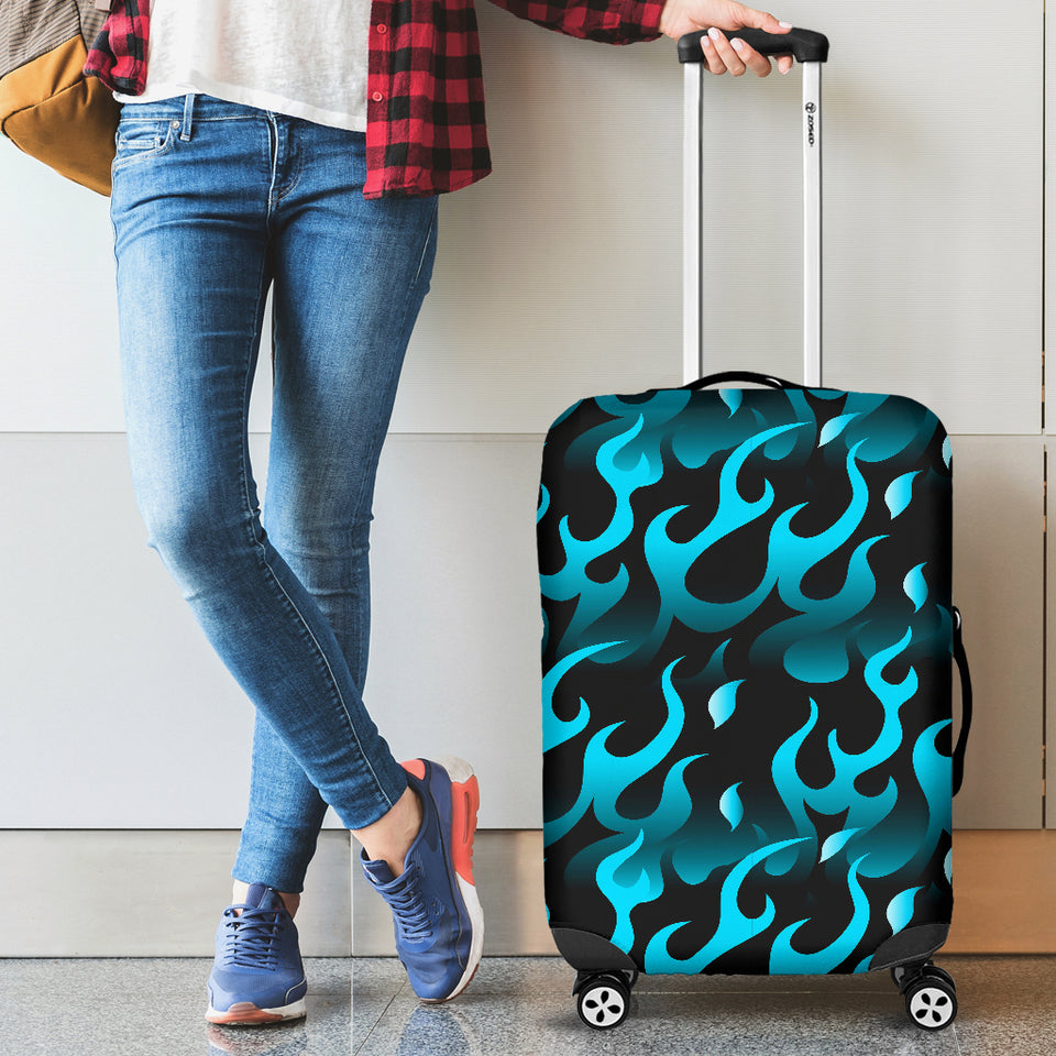 Blue Flame Fire Pattern Background Luggage Covers