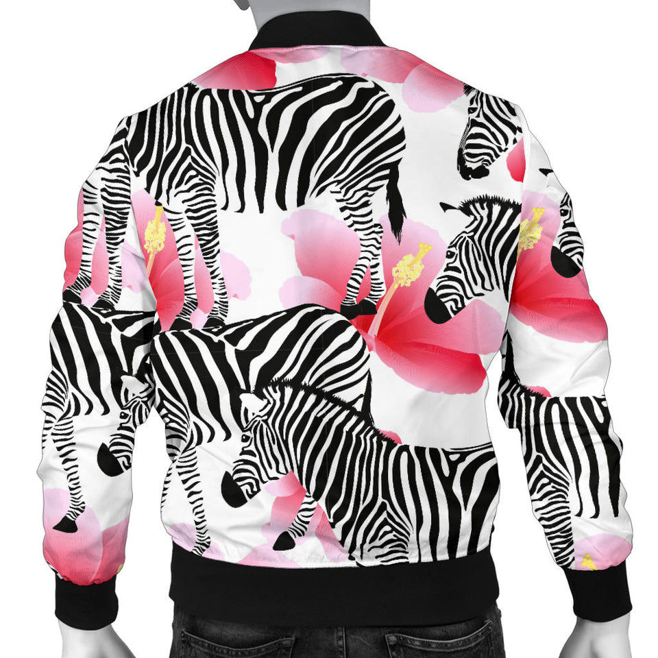 Zebra Red Hibiscus Pattern Men Bomber Jacket