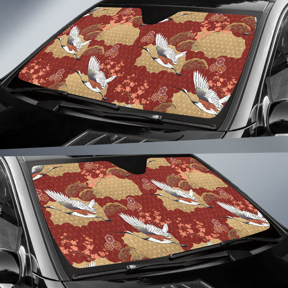 Japanese Crane Theme Pattern Car Sun Shade
