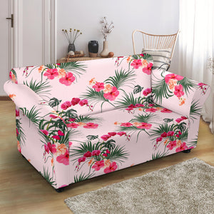 Red Pink Orchid Hibiscus Pattern Loveseat Couch Slipcover