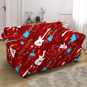 Electical Guitar Red Pattern Loveseat Couch Slipcover