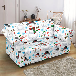 Snowman Pattern Background Loveseat Couch Slipcover