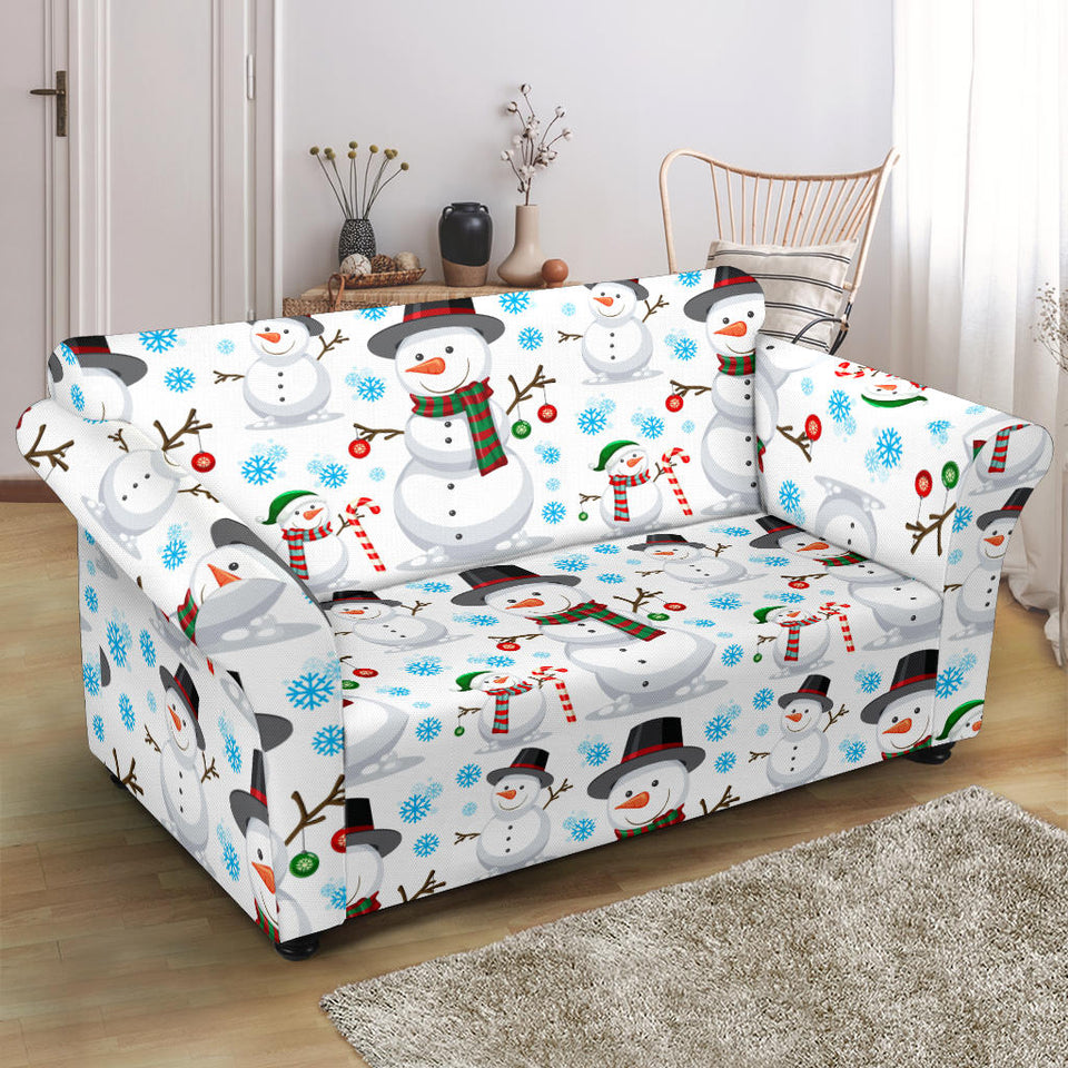 Snowman Pattern Background Loveseat Couch Slipcover