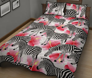 Zebra Red Hibiscus Pattern Quilt Bed Set