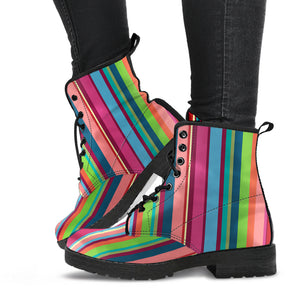 Rainbow Stripe Pattern Leather Boots