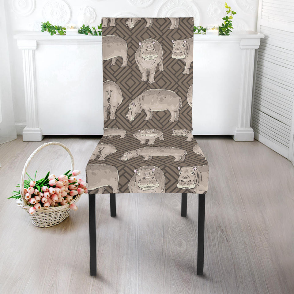 Hippopotamus Pattern Print Design 04 Dining Chair Slipcover