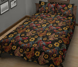 Rooster Chicken Flower Pattern Quilt Bed Set