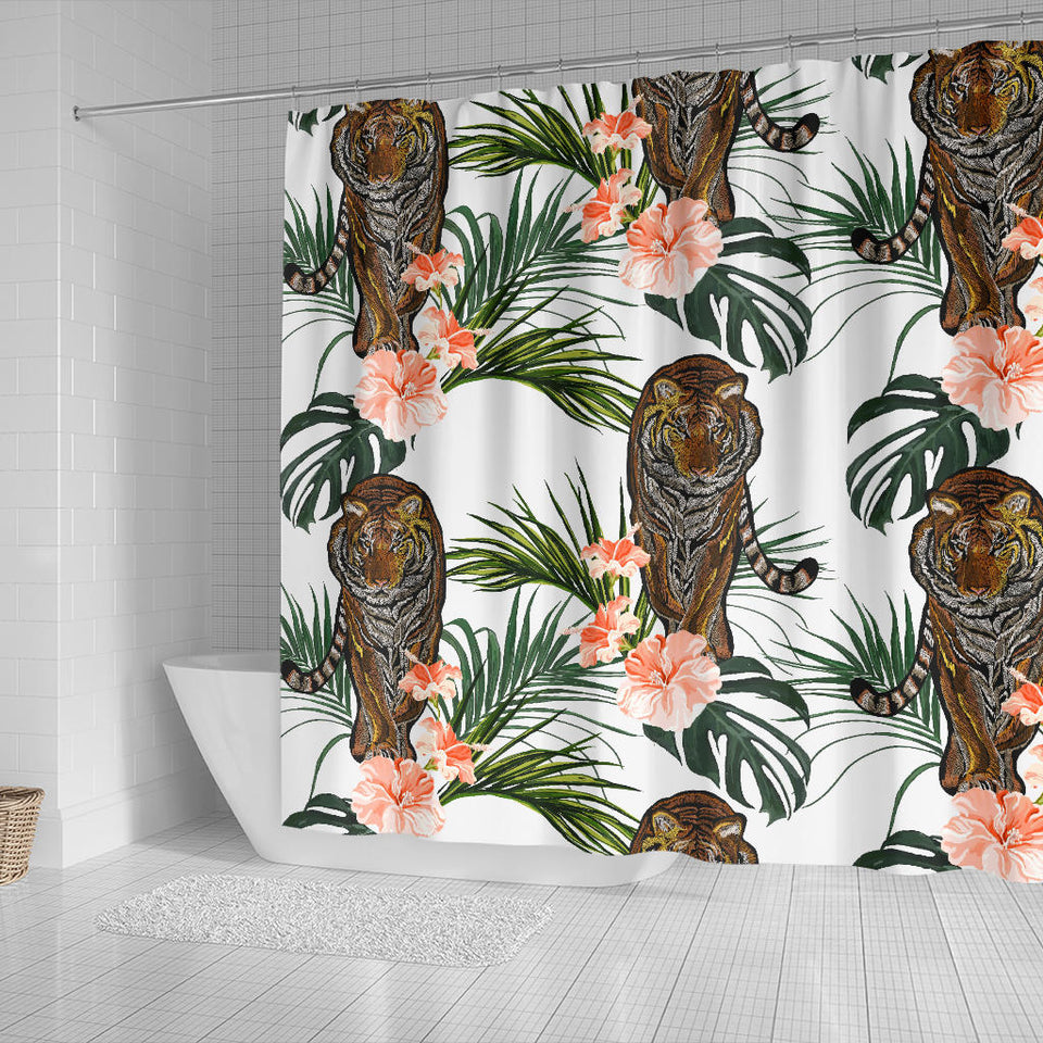 Bengal Tiger Hibicus Pattern Shower Curtain Fulfilled In US