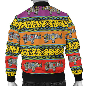 Rhino African Afro Dashiki Adinkra Kente Pattern Ethnic Motifs Men Bomber Jacket