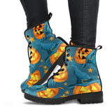 Halloween Pumpkin Witch Hat Pattern Leather Boots