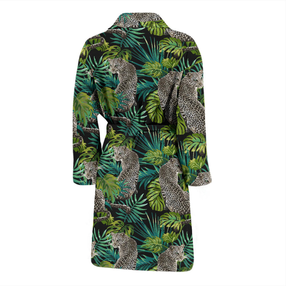 Leopard Leaves Pattern Men Bathrobe