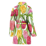 Pink Red Yellow Tulip Pattern Women Bathrobe