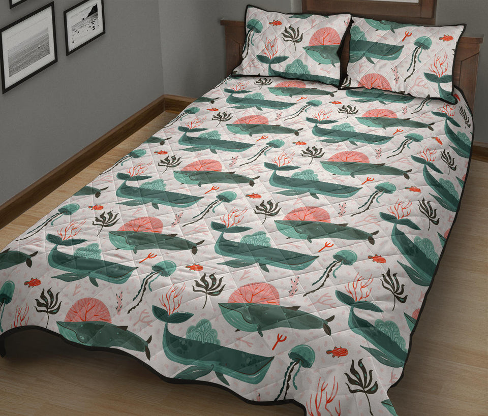 Whale Jelly Fish Pattern  Quilt Bed Set