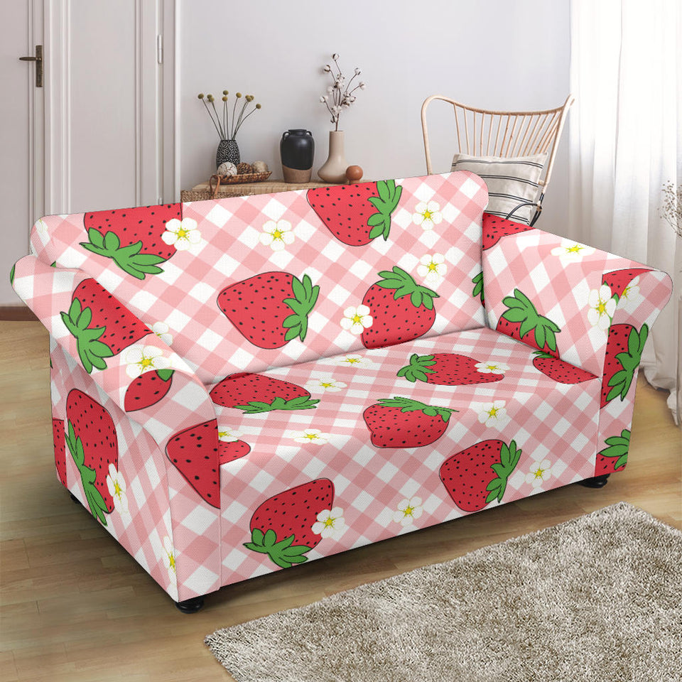 Strawberry Pattern Stripe Background Loveseat Couch Slipcover