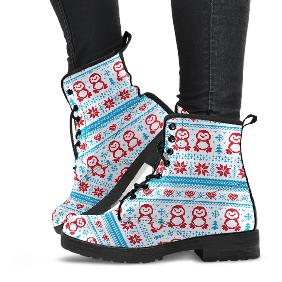 Penguin Sweater Printed Pattern Leather Boots